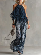 Women's Ruffled Halter Pant Set