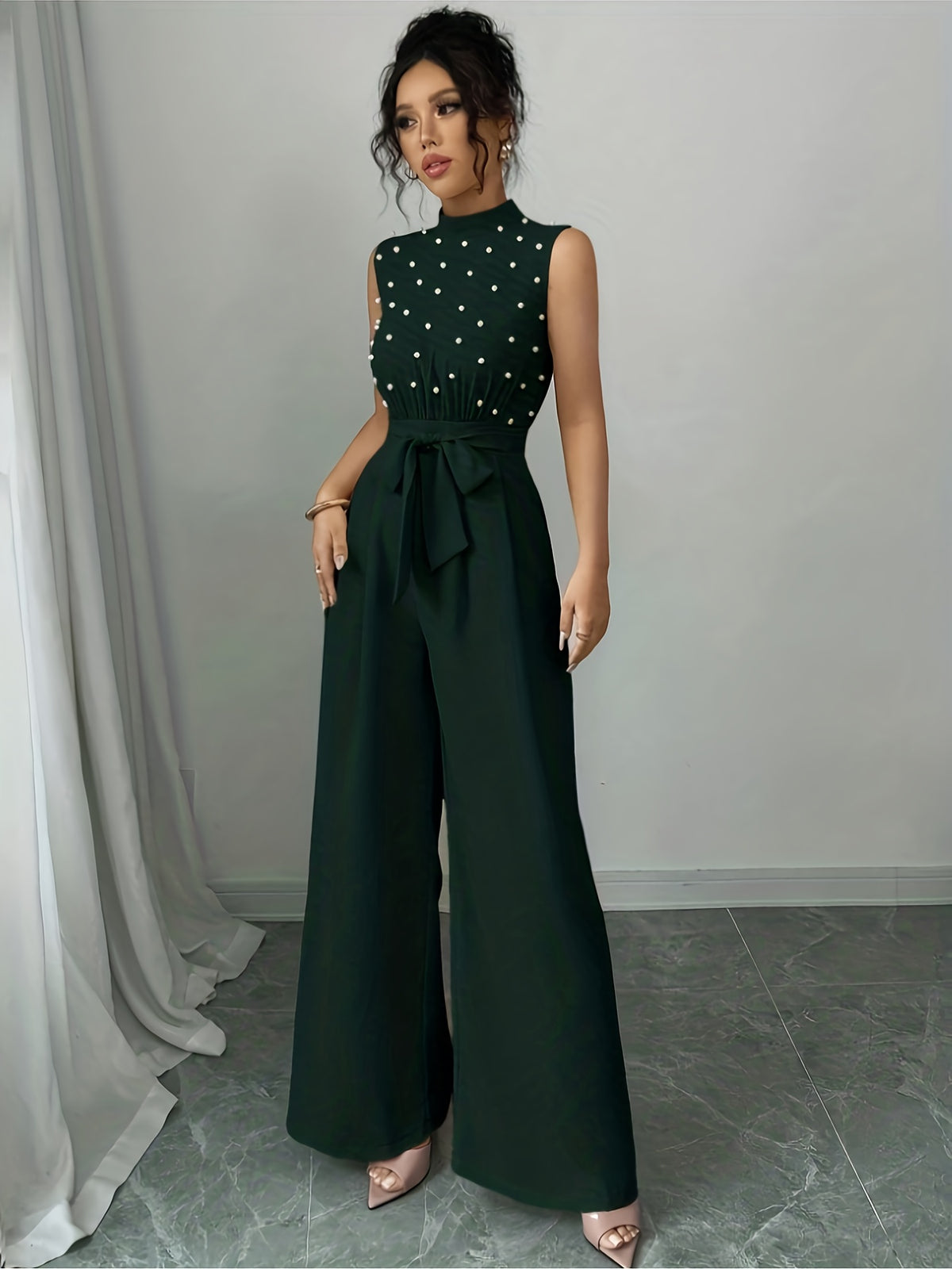 Women's Wide Leg Jumpsuit with Embellished Bodice