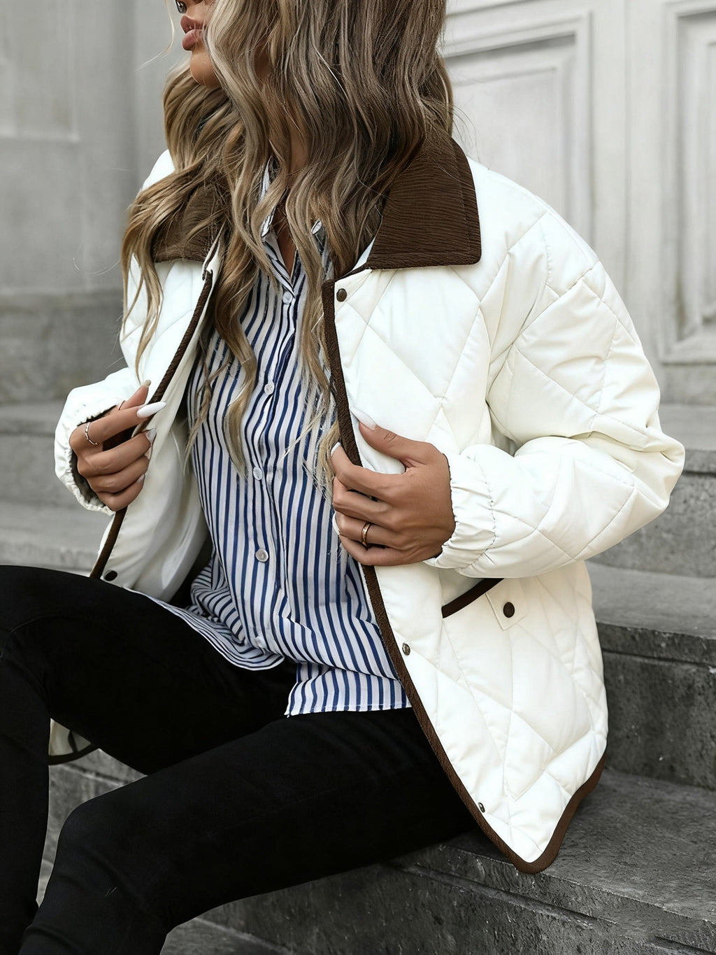 Women’s Quilted Jacket with Contrast Collar