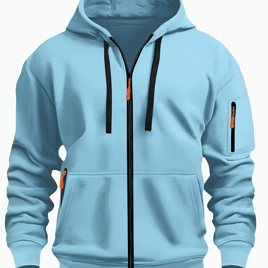 Men's Full-Zip Hooded Sweatshirt with Sleeve Detail