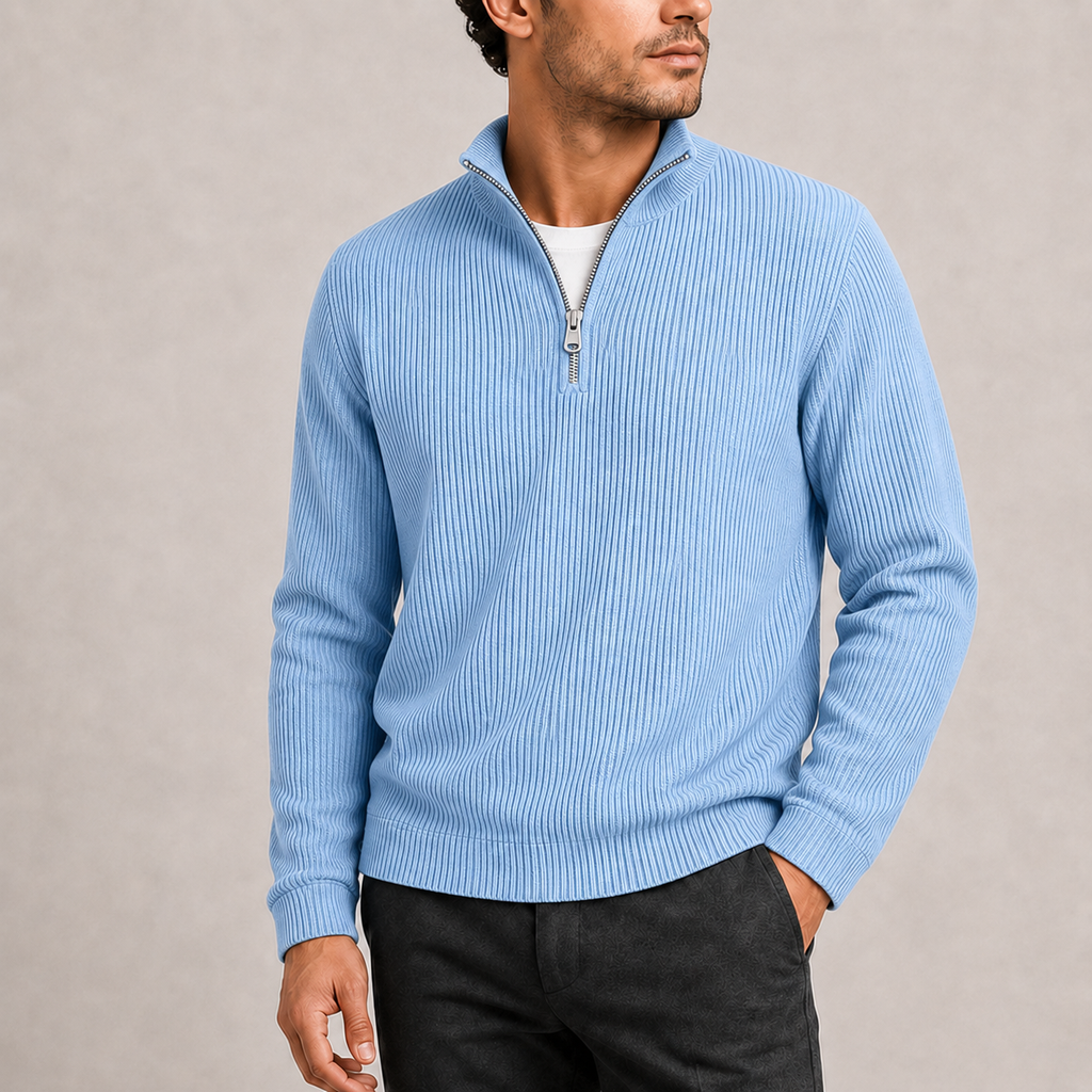 Men's Ribbed Knit Quarter Zip Sweater