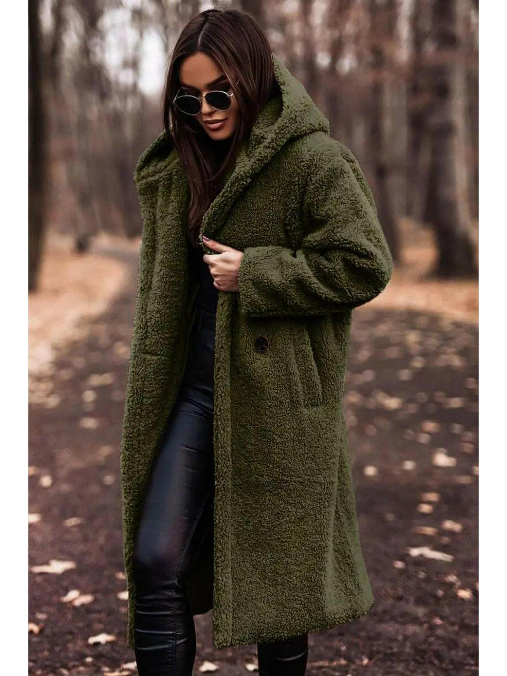 Women's Long Teddy Coat with Hood