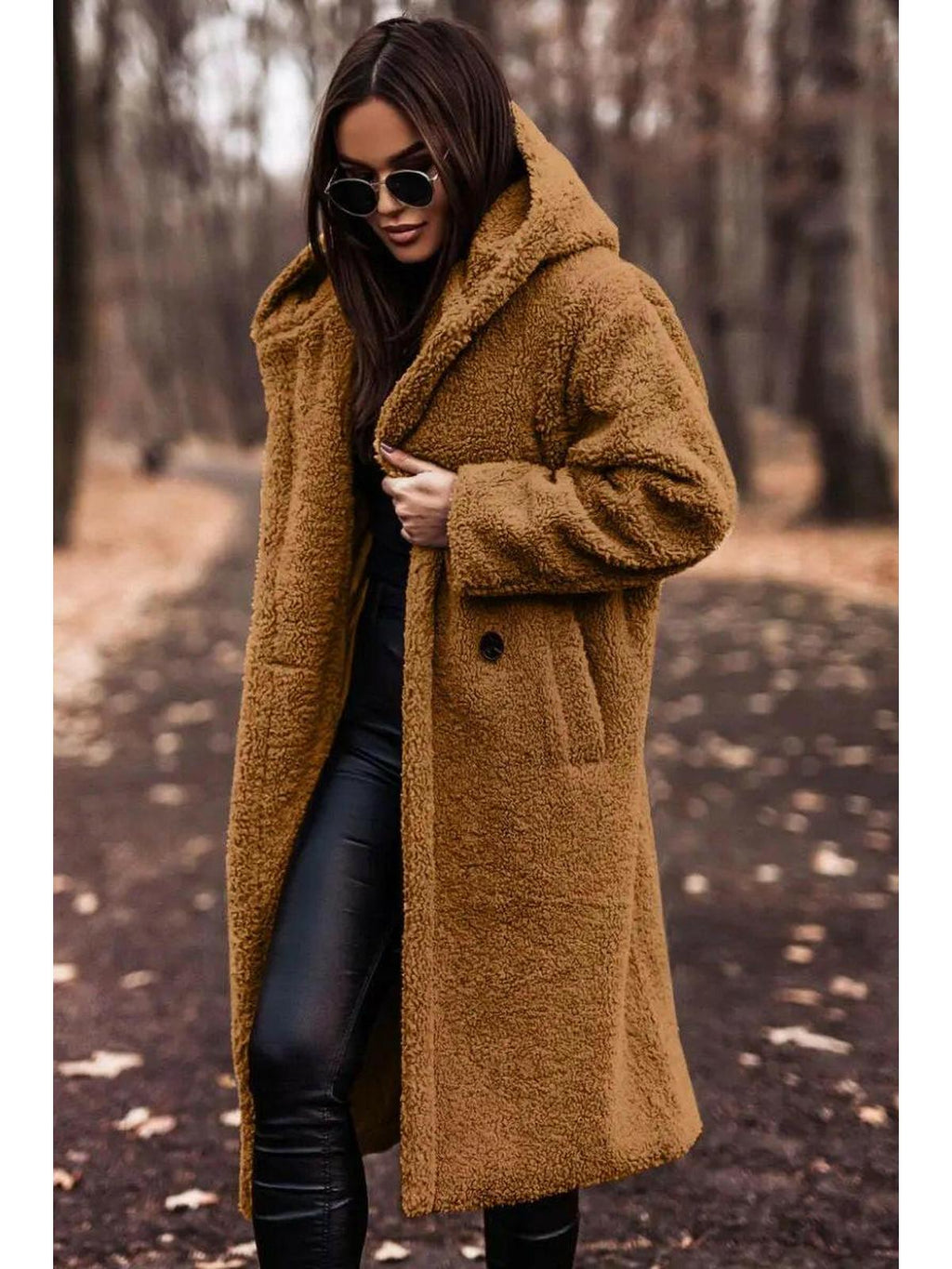 Women's Long Teddy Coat with Hood
