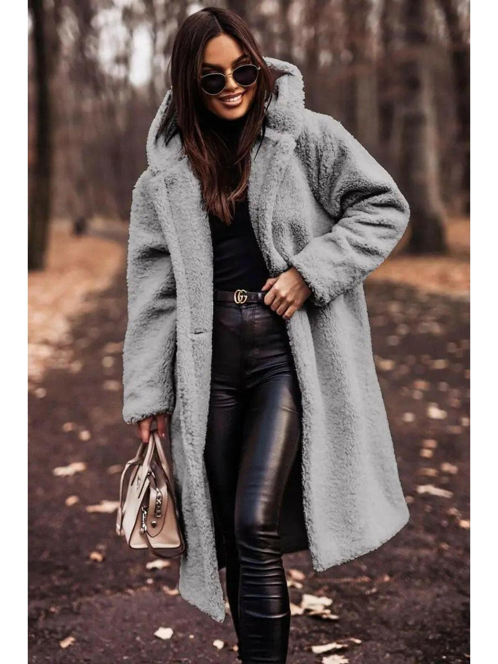 Women's Long Teddy Coat with Hood