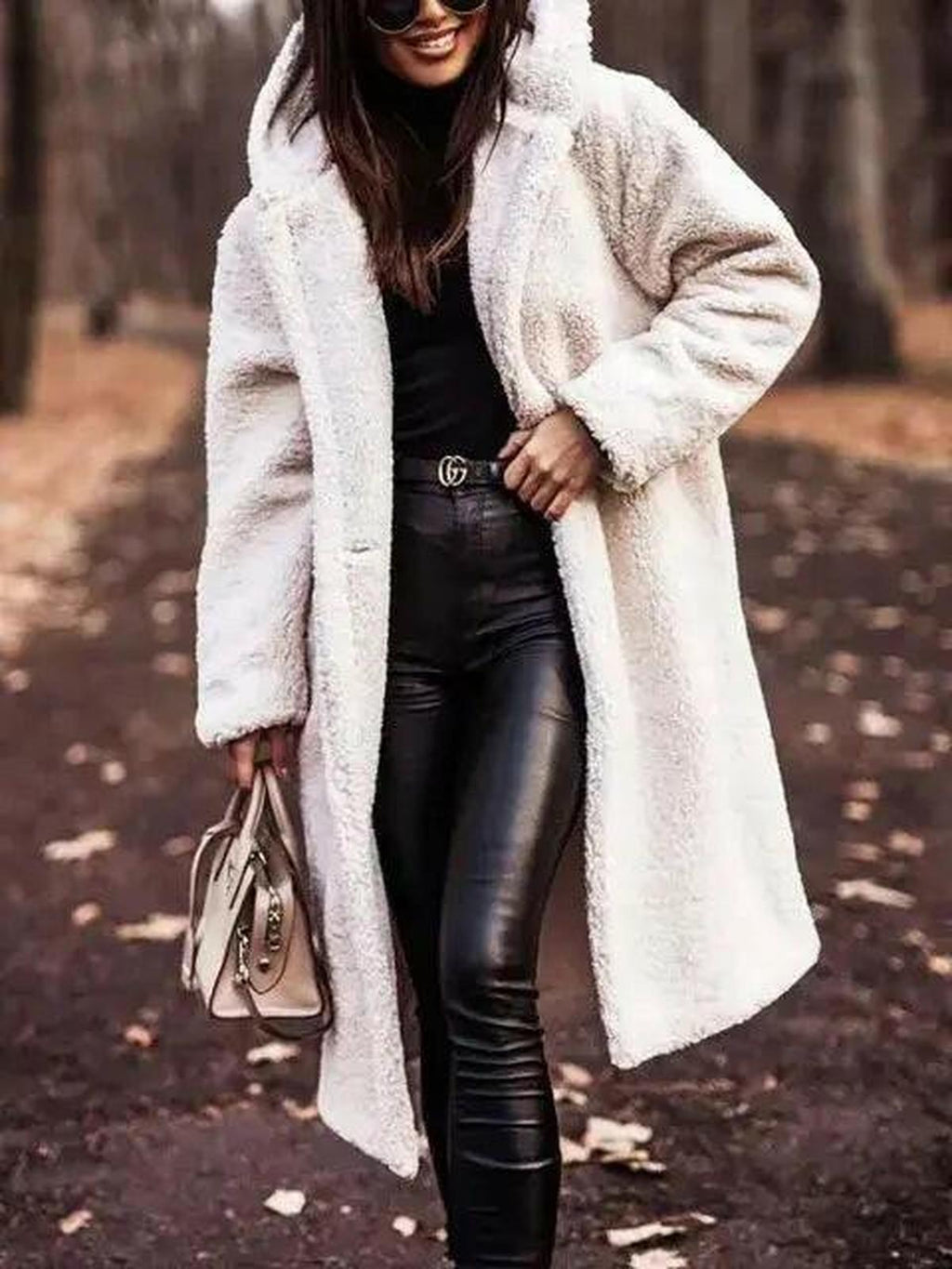 Women's Long Teddy Coat with Hood
