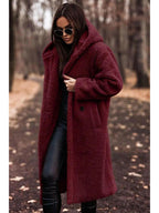 Women's Long Teddy Coat with Hood