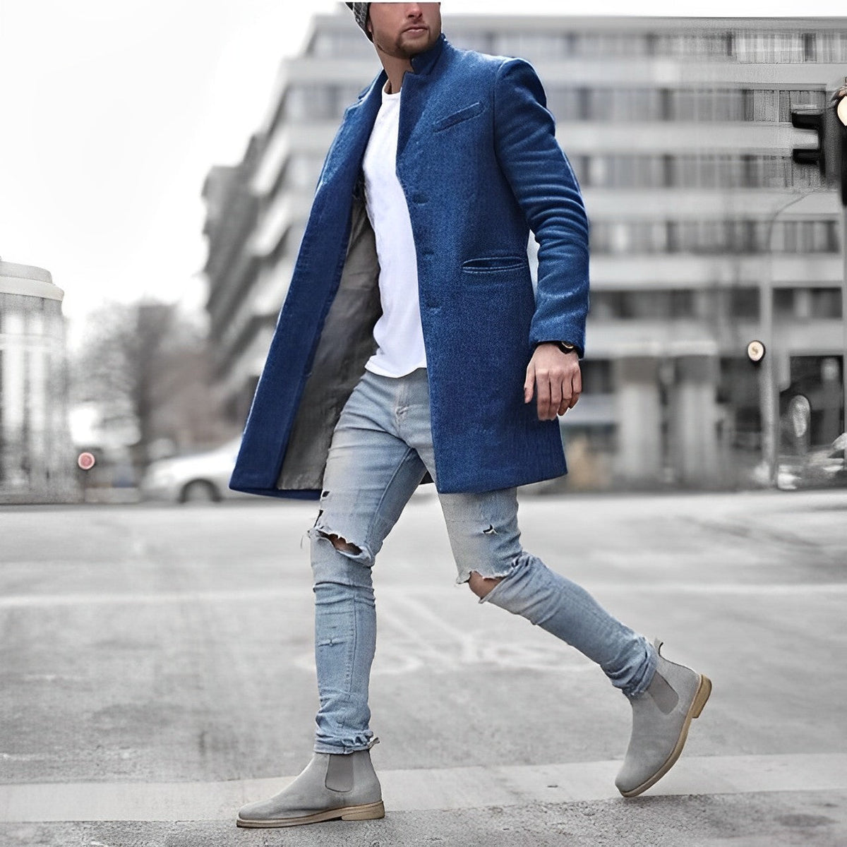 Men’s Long Stand-Collar Coat