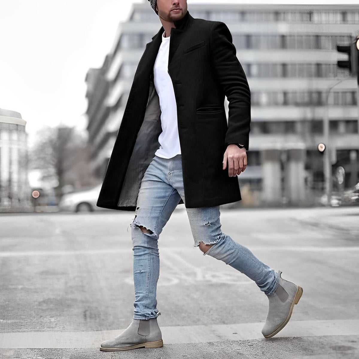 Men’s Long Stand-Collar Coat