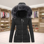 Women’s Hooded Puffer Jacket With Plush Trim
