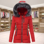Women’s Hooded Puffer Jacket With Plush Trim
