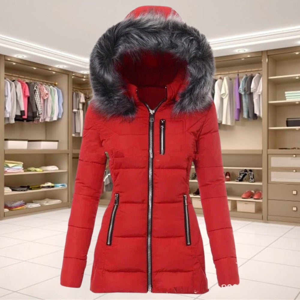 Women’s Hooded Puffer Jacket With Plush Trim