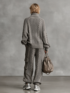 Women's Cable Knit Turtleneck Sweater and Pants Set