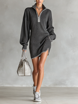 Women's Half-Zip Knit Mini Dress with Contrast Trim