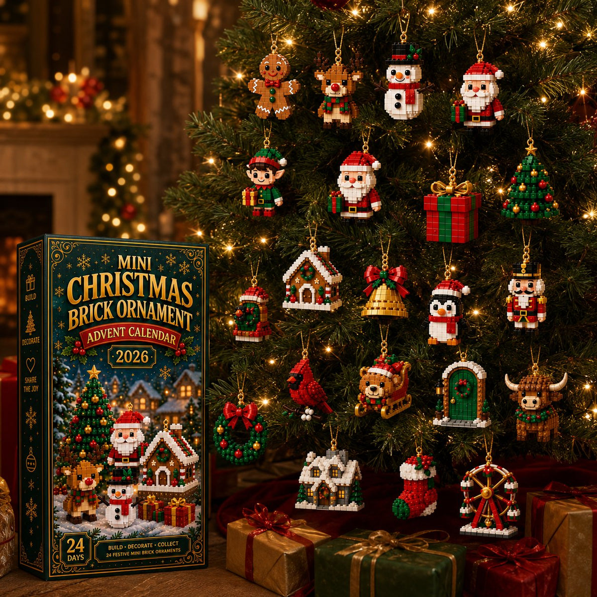 Christmas Building Block Advent Calendar 24 Mini Ornaments