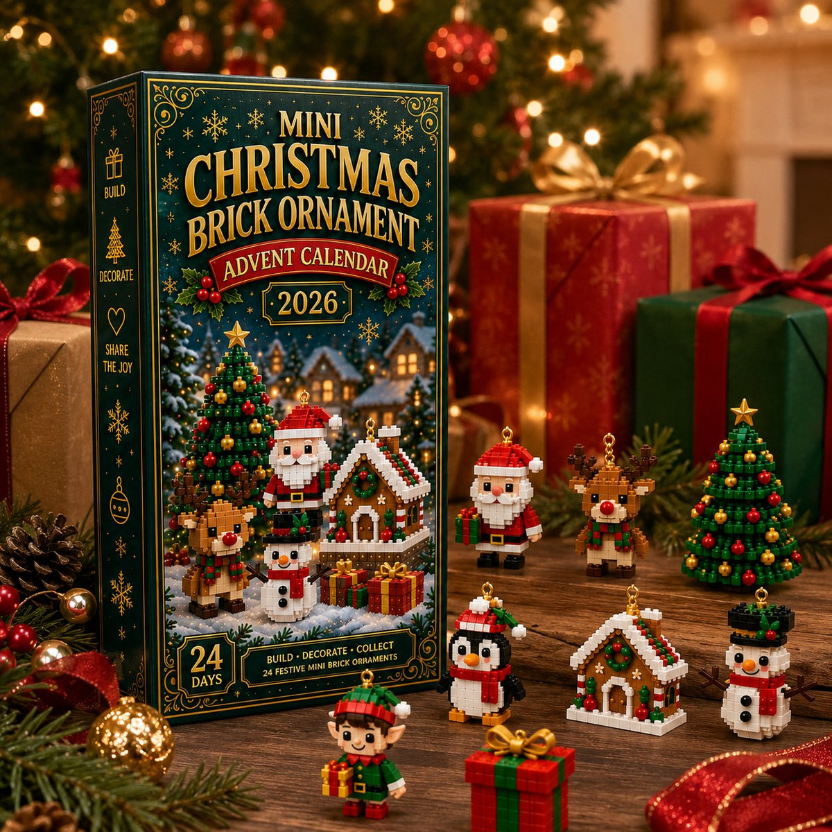 Christmas Building Block Advent Calendar 24 Mini Ornaments