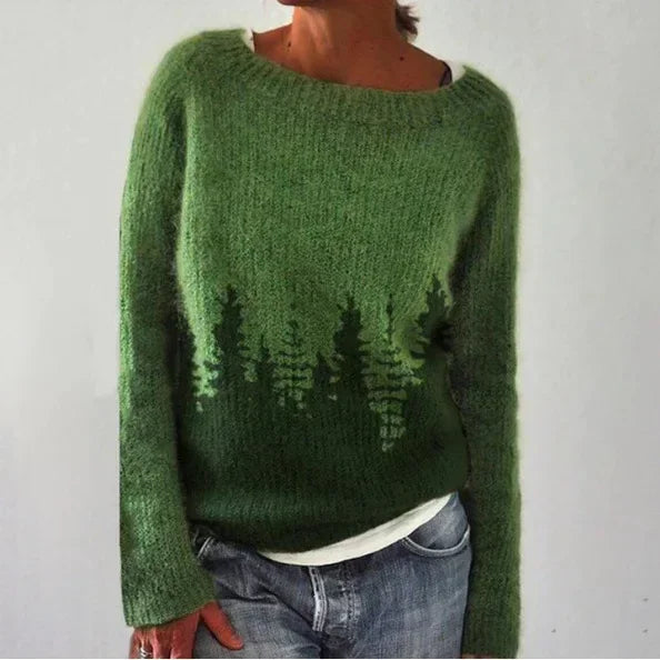 Women’s Knitted Sweater with Patterned Yoke
