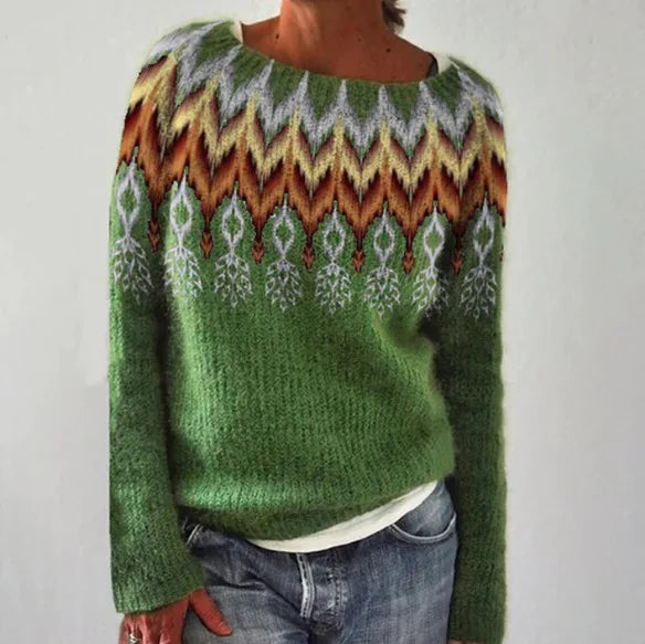 Women’s Knitted Sweater with Patterned Yoke
