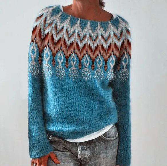 Women’s Knitted Sweater with Patterned Yoke