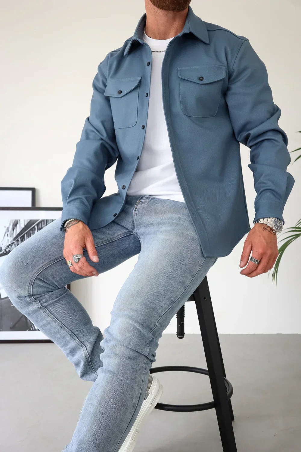 Men's Button-Up Overshirt with Chest Pocket