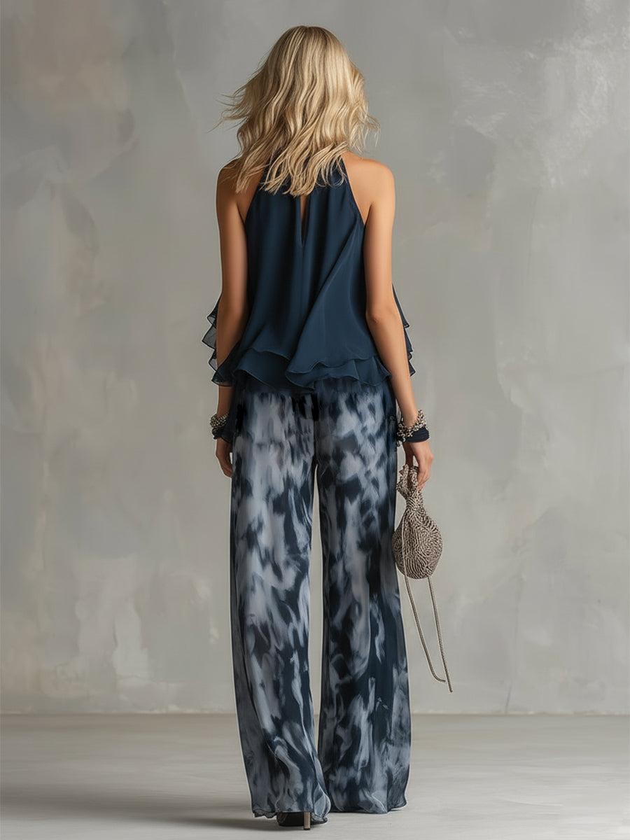 Women's Ruffled Halter Pant Set