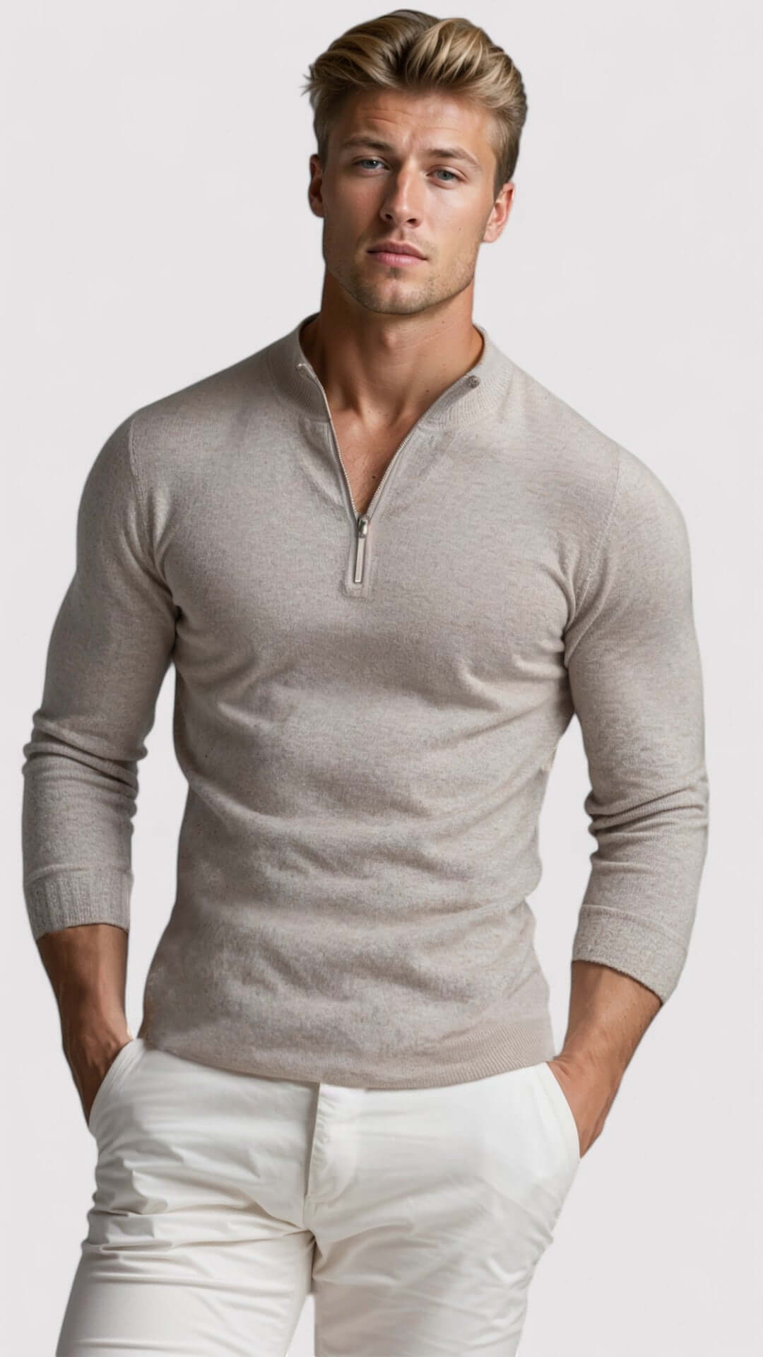 Men’s Quarter-Zip Sweater with Stand Collar