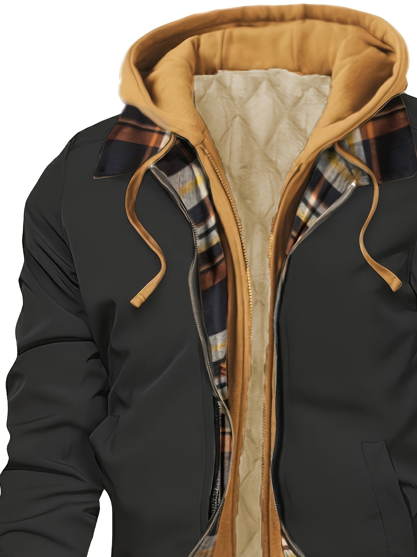 Men’s Hooded Jacket with Plaid Trim