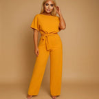 Women's Belted Wide Leg Jumpsuit