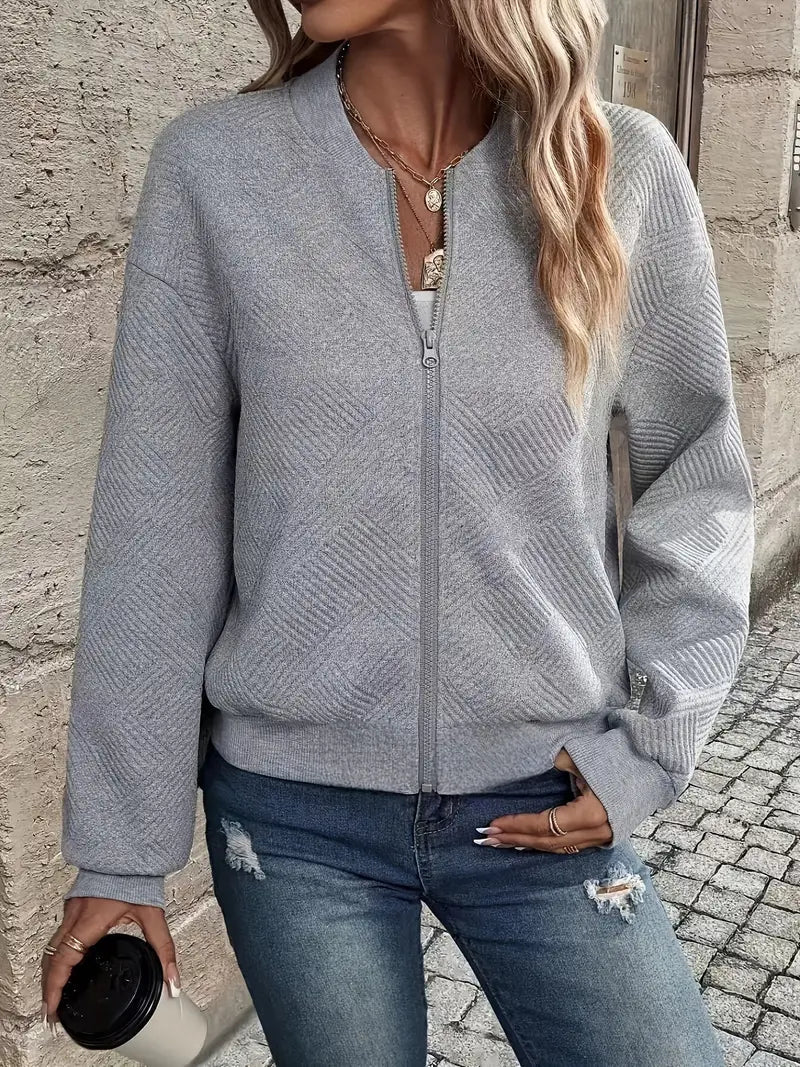 Women's Textured Zip-Front Bomber Jacket