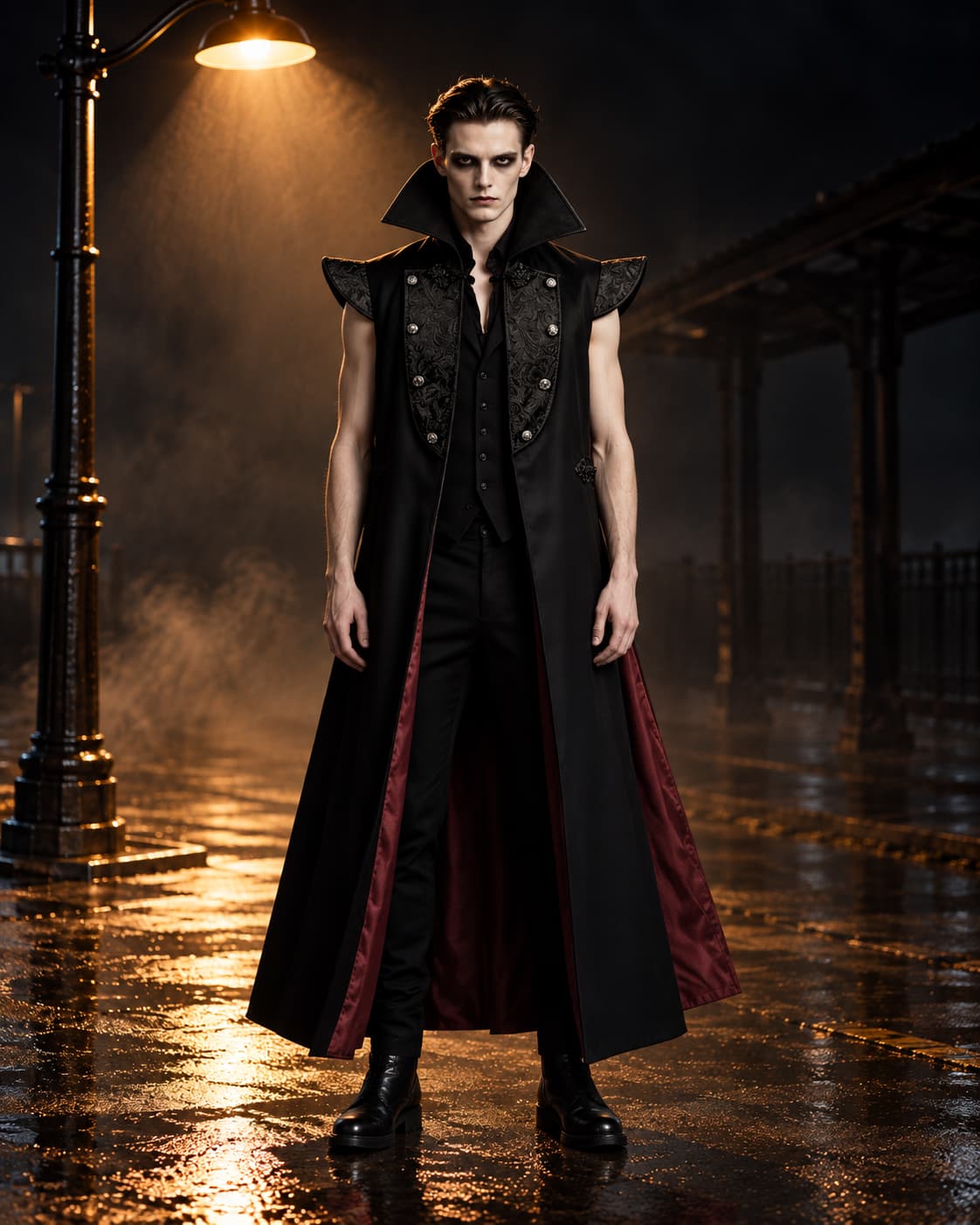 Men’s Halloween Vampire Costume with Long Cape
