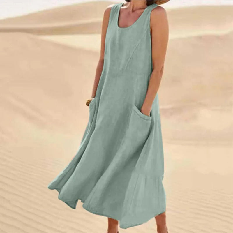 Women's Linen Pocket Maxi Dress