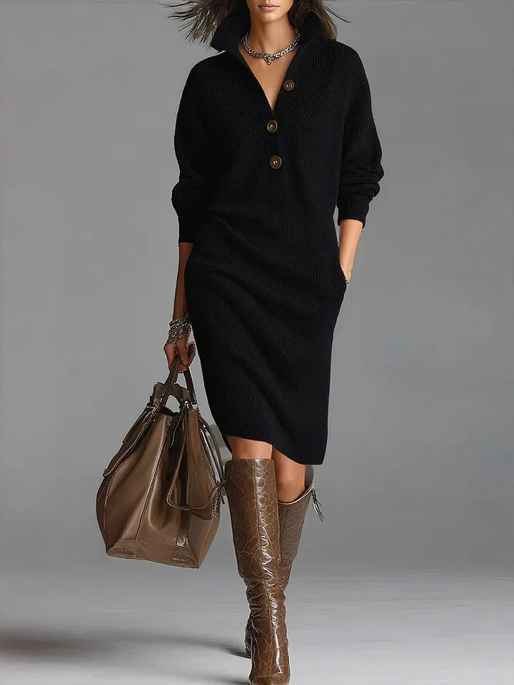 Women’s Ribbed Collared Midi Dress