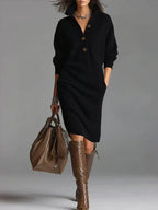 Women’s Ribbed Collared Midi Dress