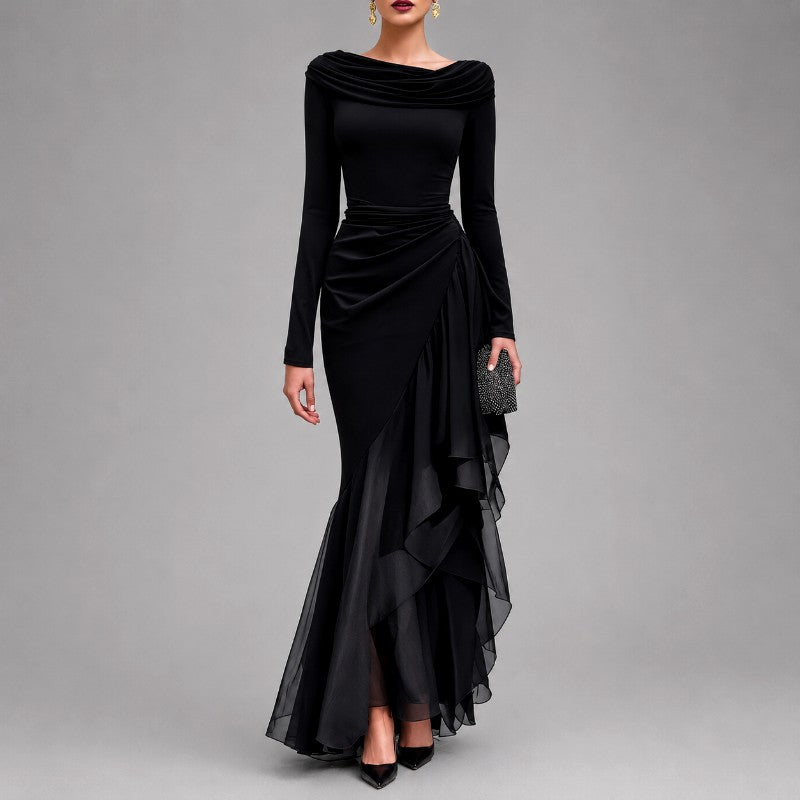 Women’s Draped Ruffle Maxi Dress