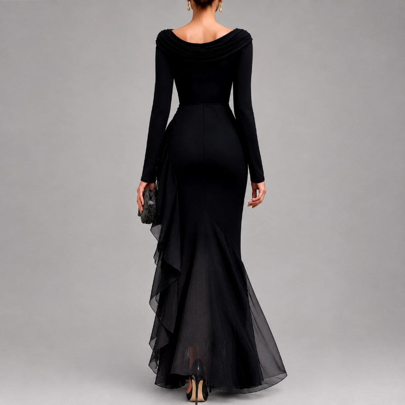 Women’s Draped Ruffle Maxi Dress