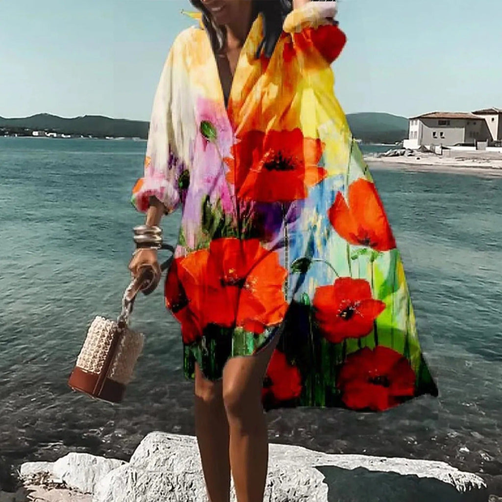 Women's Floral Button Up Shirt Dress