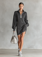 Women's Half-Zip Knit Mini Dress with Contrast Trim