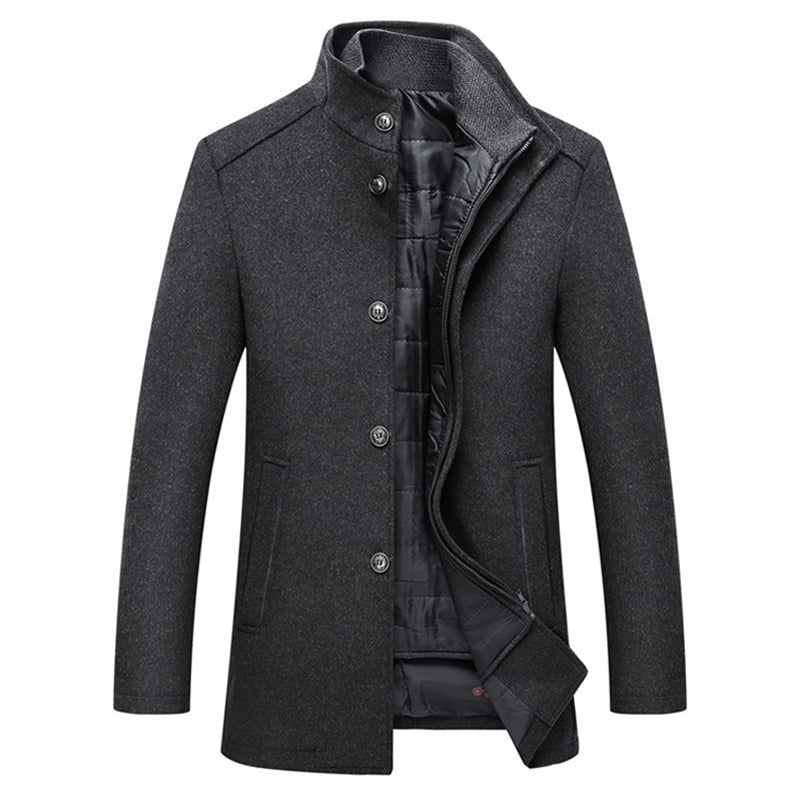 Men’s Layered-Look Stand-Collar Winter Coat