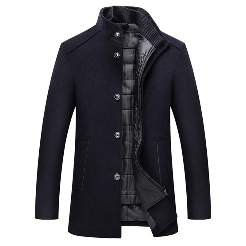 Men’s Layered-Look Stand-Collar Winter Coat