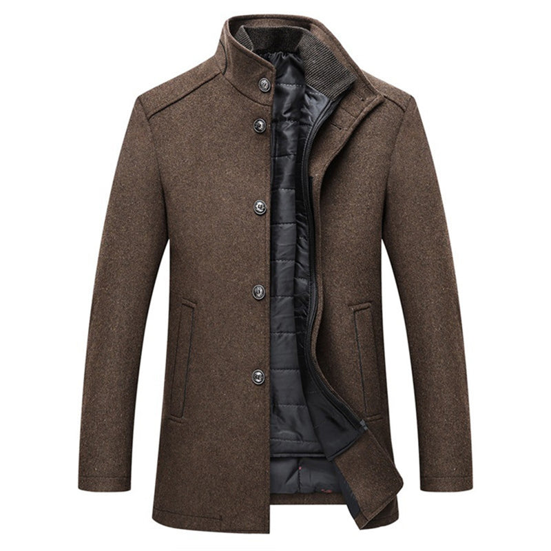 Men’s Layered-Look Stand-Collar Winter Coat