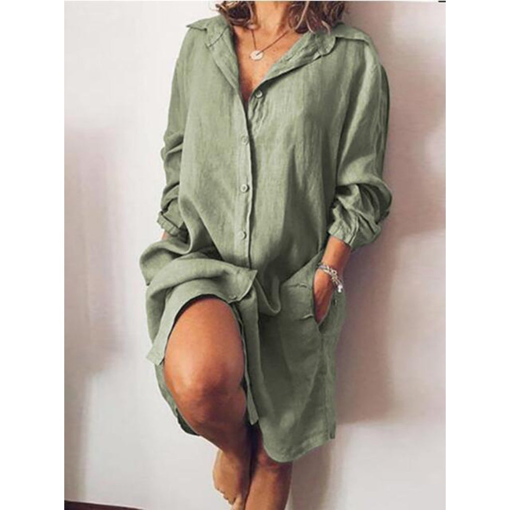 Women’s Relaxed Button-Front Shirt Dress