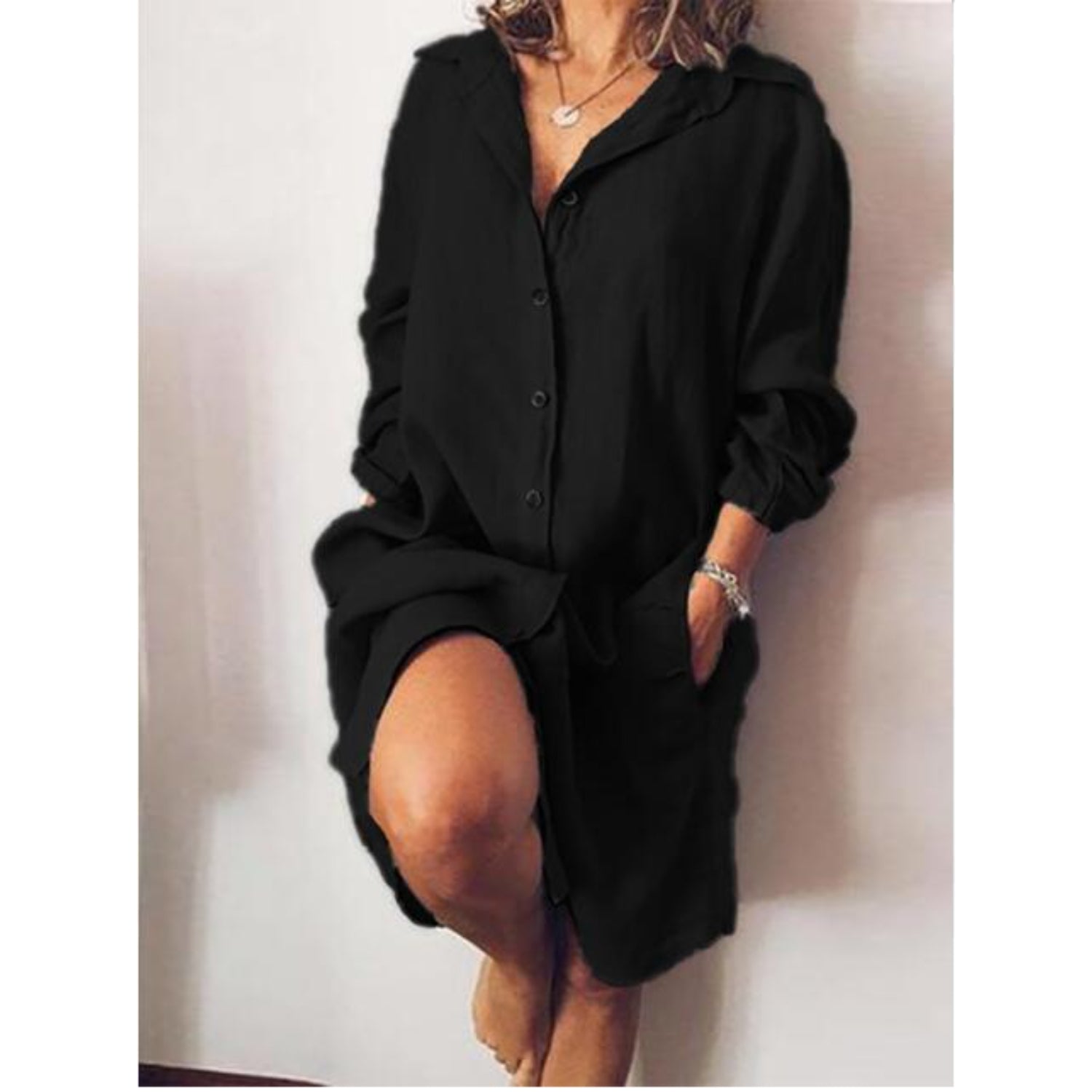 Women’s Relaxed Button-Front Shirt Dress