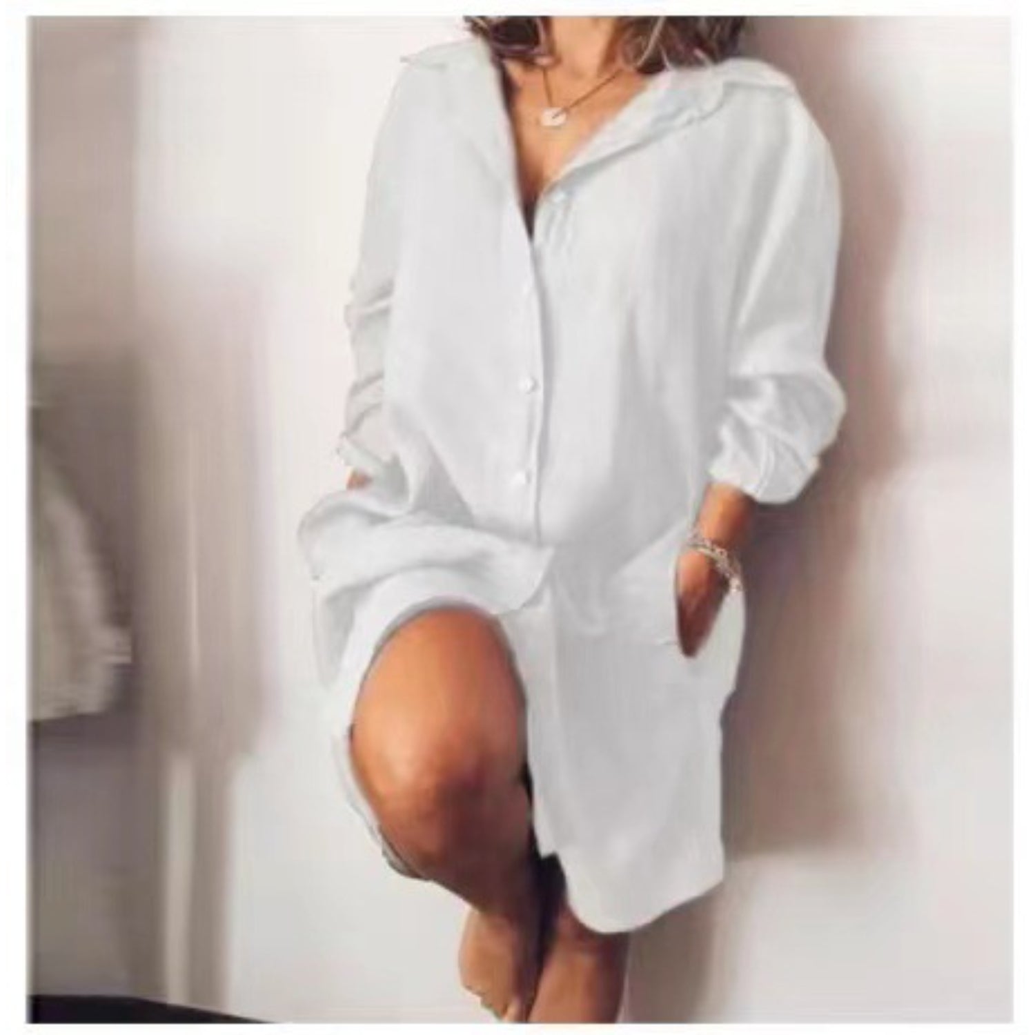 Women’s Relaxed Button-Front Shirt Dress