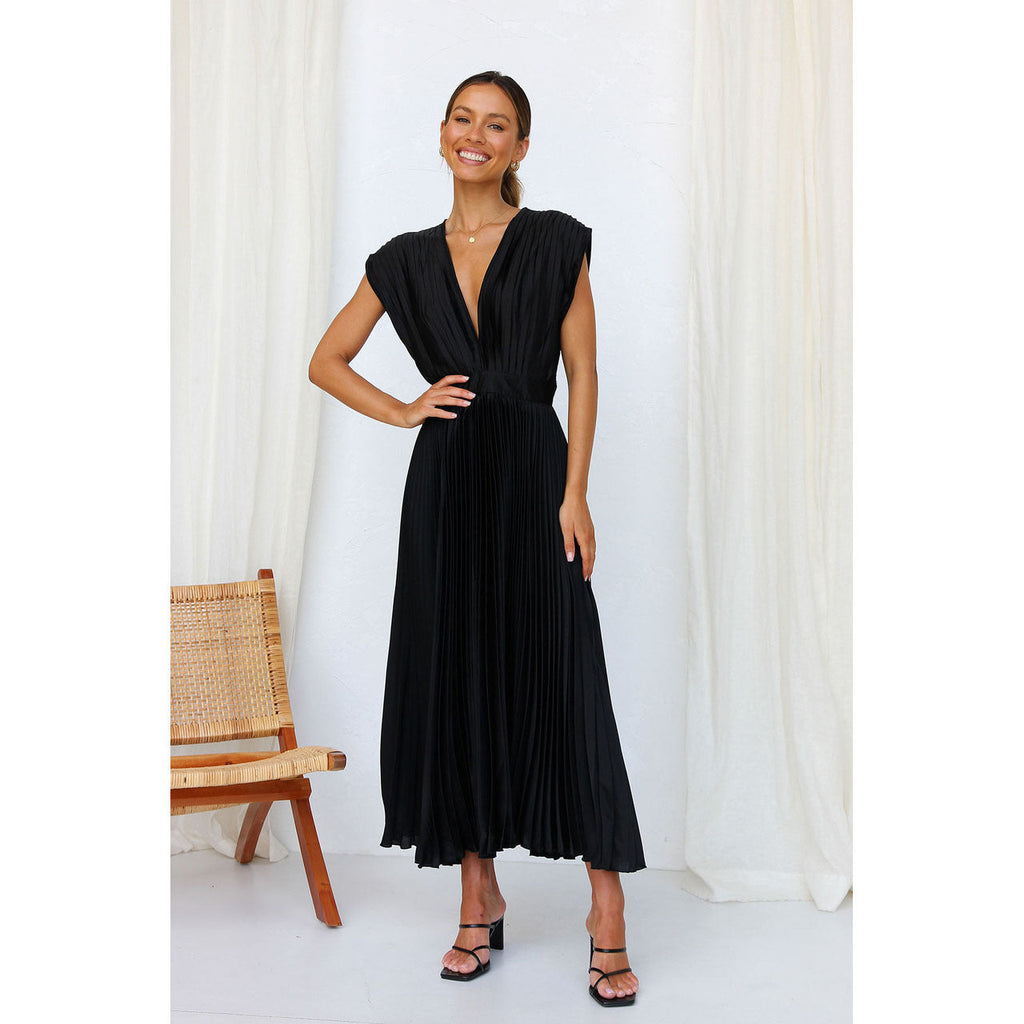 Women's Elegant Pleated Midi Dress