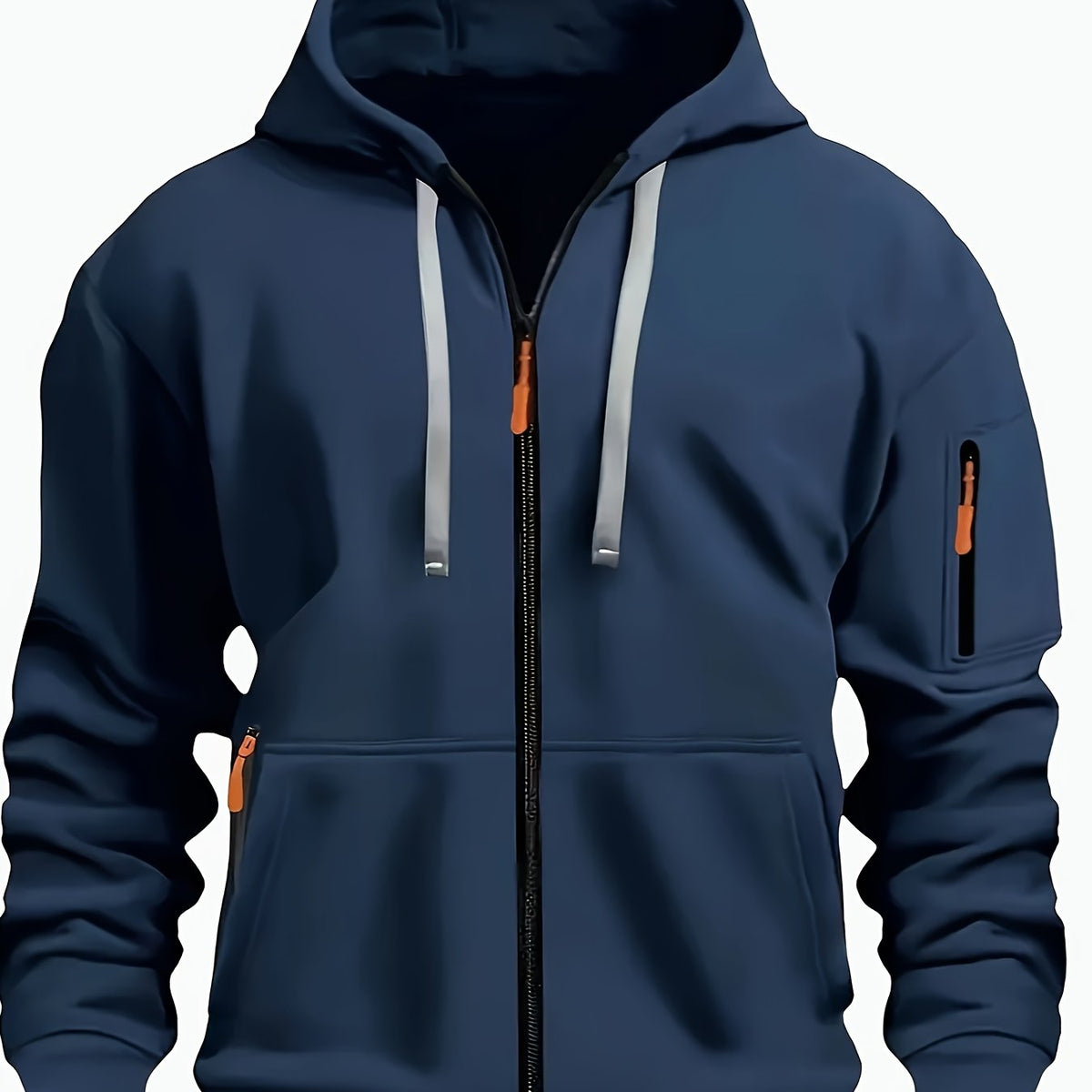 Men's Full-Zip Hooded Sweatshirt with Sleeve Detail