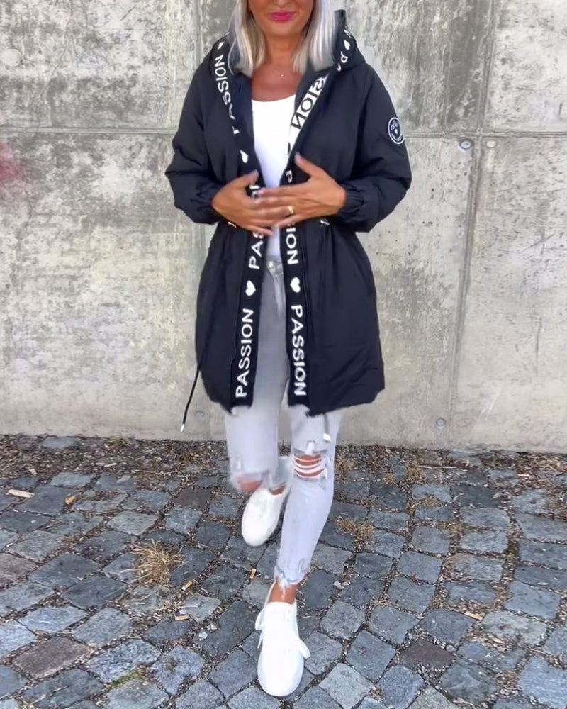 Women's Hooded Longline Jacket with Drawstring Waist