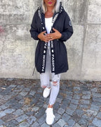 Women's Hooded Longline Jacket with Drawstring Waist