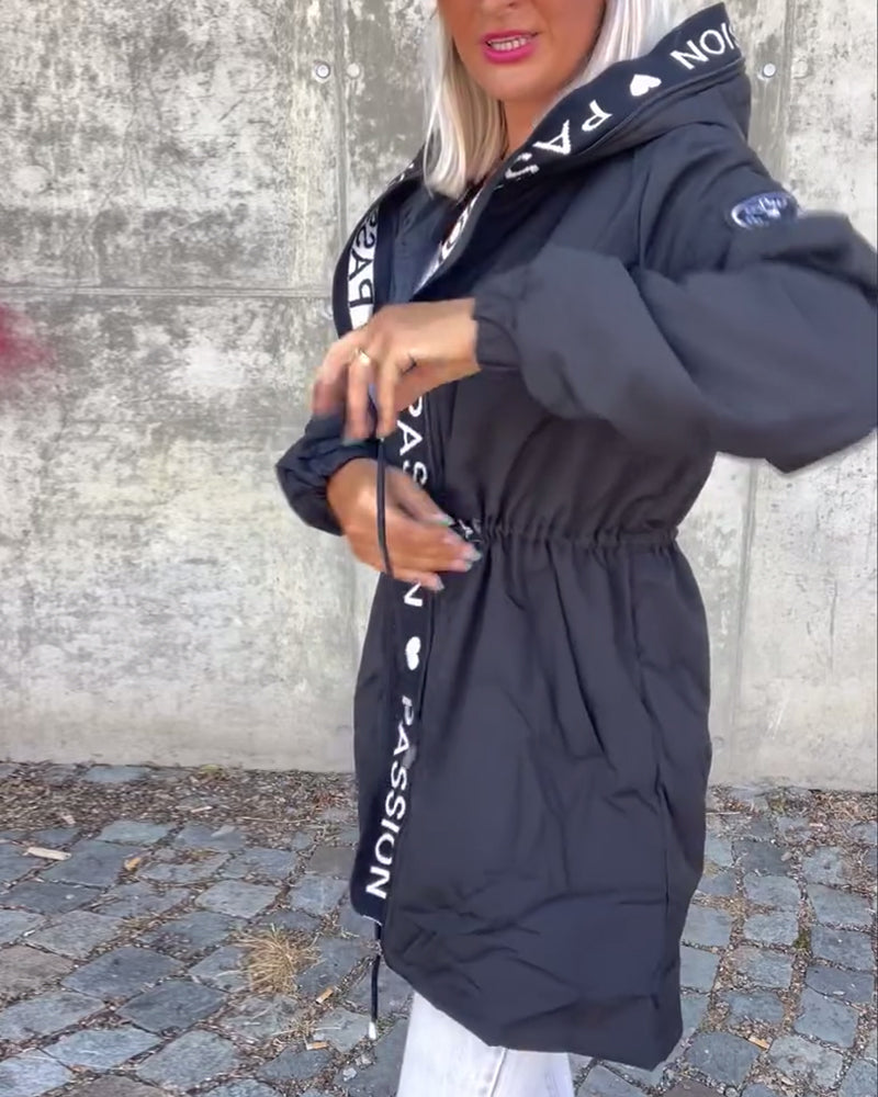 Women's Hooded Longline Jacket with Drawstring Waist