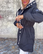 Women's Hooded Longline Jacket with Drawstring Waist