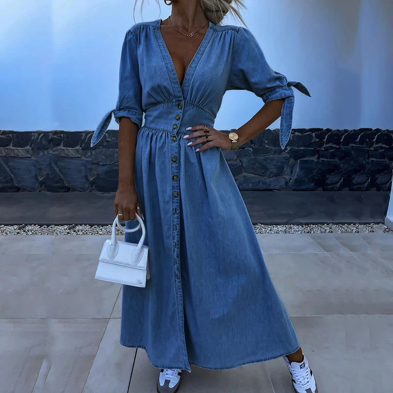 Women’s Denim Button Maxi Dress