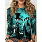 Women’s Halloween Cat Graphic Long Sleeve Top